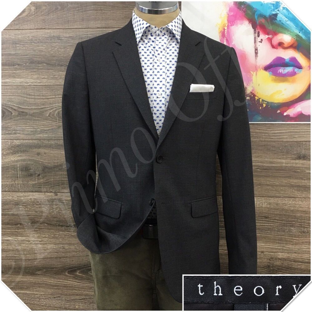 THEORY Mens Blazer Sport Coat Casual Two Button Jacket Size 40L Wool‎ Suit